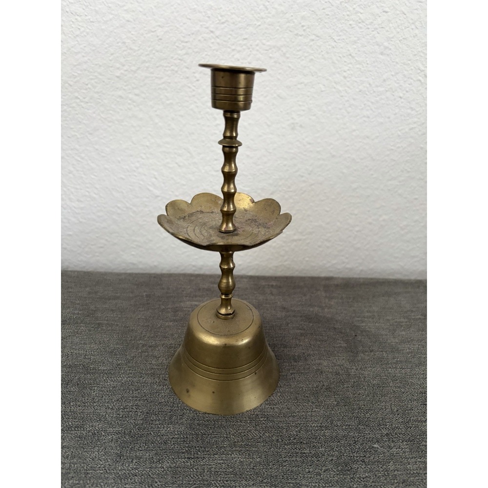 Solid Brass Candlestick Holder 8" Tall Round Bell Shaped Base 3", Drip Skirt,